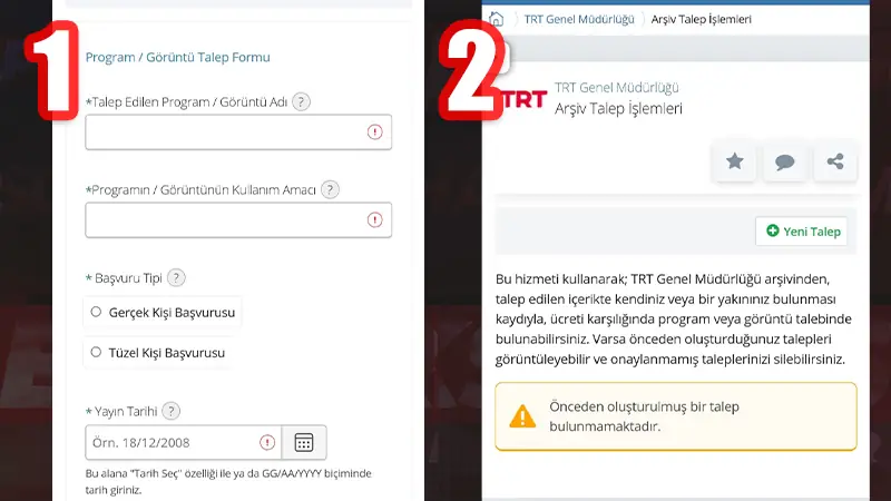 TRT Arşiv talep işlemleri E-Devlet üzerinden yapılır mı