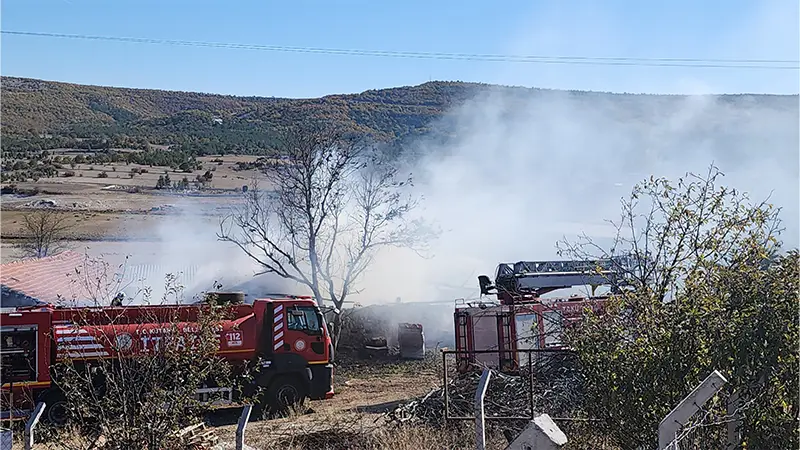 Kütahya’daki yangında samanlık kül oldu 